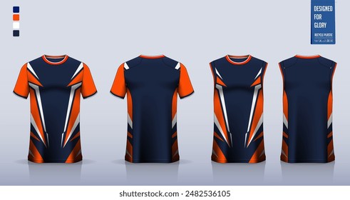 T-shirt mockup, sport shirt template design for soccer jersey, football kit. Tank tops for basketball jersey, running singlet. Fabric pattern for sport uniform in front, back view. Vector Illustration