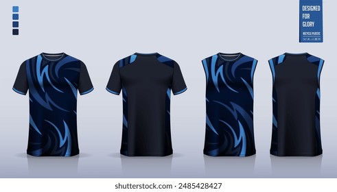 T-shirt mockup, sport shirt template design for soccer jersey, football kit. Tank tops for basketball jersey, running singlet. Fabric pattern for sport uniform in front, back view. Vector Illustration