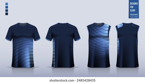 T-shirt mockup, sport shirt template design for soccer jersey, football kit. Tank tops for basketball jersey, running singlet. Fabric pattern for sport uniform in front, back view. Vector Illustration