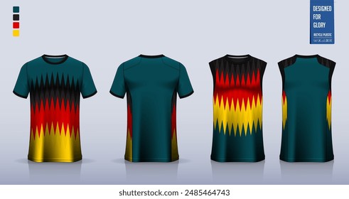 Maqueta de la camiseta, diseño de la Plantilla de la camiseta del deporte para la camiseta del fútbol, kit del fútbol. Camisetas sin mangas para camiseta de baloncesto, camiseta sin mangas. Patrón de tela para el uniforme deportivo en la parte delantera, vista trasera. Ilustración vectorial