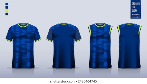 T-shirt mockup, sport shirt template design for soccer jersey, football kit. Tank tops for basketball jersey, running singlet. Fabric pattern for sport uniform in front, back view. Vector Illustration