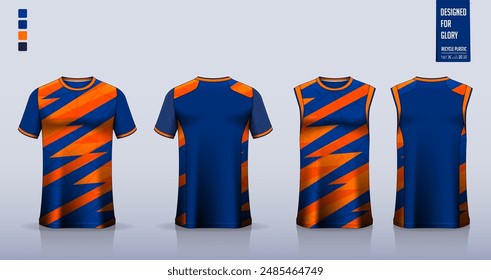 T-shirt mockup, sport shirt template design for soccer jersey, football kit. Tank tops for basketball jersey, running singlet. Fabric pattern for sport uniform in front, back view. Vector Illustration