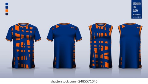 T-shirt mockup, sport shirt template design for soccer jersey, football kit. Tank tops for basketball jersey, running singlet. Fabric pattern for sport uniform in front, back view. Vector Illustration