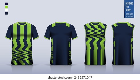 T-shirt mockup, sport shirt template design for soccer jersey, football kit. Tank tops for basketball jersey, running singlet. Fabric pattern for sport uniform in front, back view. Vector Illustration