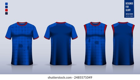 T-shirt mockup, sport shirt template design for soccer jersey, football kit. Tank tops for basketball jersey, running singlet. Fabric pattern for sport uniform in front, back view. Vector Illustration