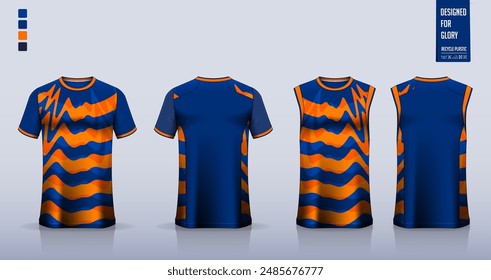 T-shirt mockup, sport shirt template design for soccer jersey, football kit. Tank tops for basketball jersey, running singlet. Fabric pattern for sport uniform in front, back view. Vector Illustration