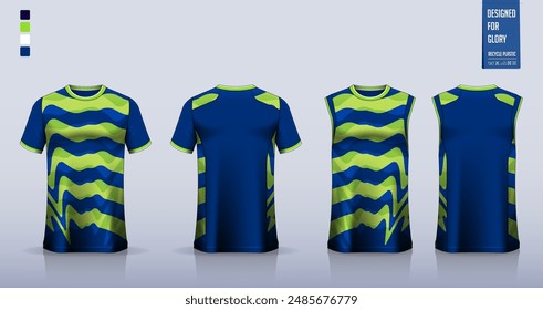 T-shirt mockup, sport shirt template design for soccer jersey, football kit. Tank tops for basketball jersey, running singlet. Fabric pattern for sport uniform in front, back view. Vector Illustration