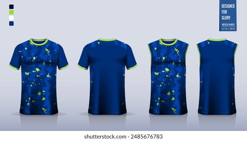 T-shirt mockup, sport shirt template design for soccer jersey, football kit. Tank tops for basketball jersey, running singlet. Fabric pattern for sport uniform in front, back view. Vector Illustration