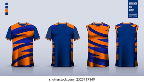 T-shirt mockup, modelo de camisa esporte design para camisa de futebol, kit de futebol. Topos de tanque para camisa de basquete, singlet de corrida. Padrão de tecido para uniforme desportivo na frente, vista traseira. Ilustração de vetor