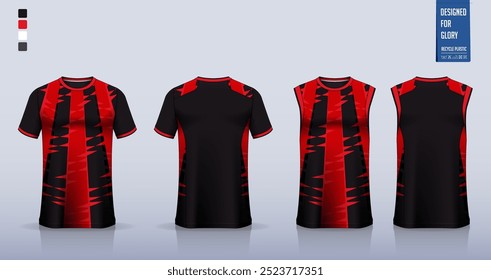 T-shirt mockup, modelo de camisa esporte design para camisa de futebol, kit de futebol. Topos de tanque para camisa de basquete, singlet de corrida. Padrão de tecido para uniforme desportivo na frente, vista traseira. Ilustração de vetor