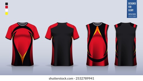 T-shirt mockup, modelo de camisa esporte design para camisa de futebol, kit de futebol. Topos de tanque para camisa de basquete, singlet de corrida. Padrão de tecido para uniforme desportivo na frente, vista traseira. Ilustração de vetor