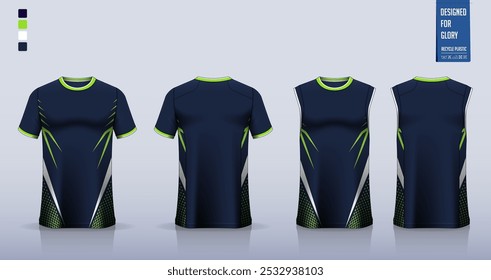 T-shirt mockup, modelo de camisa esporte design para camisa de futebol, kit de futebol. Topos de tanque para camisa de basquete, singlet de corrida. Padrão de tecido para uniforme desportivo na frente, vista traseira. Ilustração de vetor