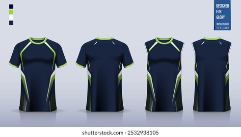 T-shirt mockup, modelo de camisa esporte design para camisa de futebol, kit de futebol. Topos de tanque para camisa de basquete, singlet de corrida. Padrão de tecido para uniforme desportivo na frente, vista traseira. Ilustração de vetor