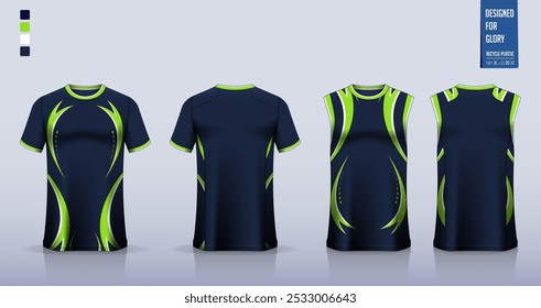 T-shirt mockup, modelo de camisa esporte design para camisa de futebol, kit de futebol. Topos de tanque para camisa de basquete, singlet de corrida. Padrão de tecido para uniforme desportivo na frente, vista traseira. Ilustração de vetor