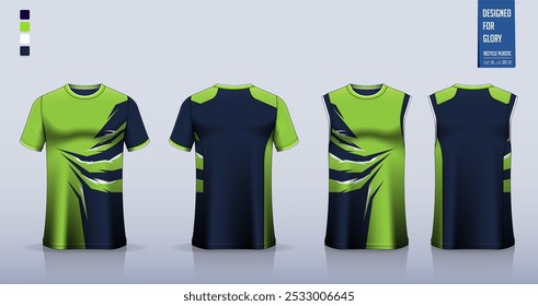 T-shirt mockup, modelo de camisa esporte design para camisa de futebol, kit de futebol. Topos de tanque para camisa de basquete, singlet de corrida. Padrão de tecido para uniforme desportivo na frente, vista traseira. Ilustração de vetor