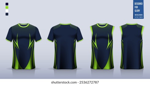 T-shirt mockup, modelo de camisa esporte design para camisa de futebol, kit de futebol. Topos de tanque para camisa de basquete, singlet de corrida. Padrão de tecido para uniforme desportivo na frente, vista traseira. Ilustração de vetor