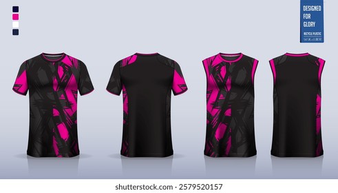 T-shirt mockup, sport shirt template design for soccer jersey, football kit. Tank tops for basketball jersey, running singlet. Fabric pattern for sport uniform in front, back view. Vector Illustration