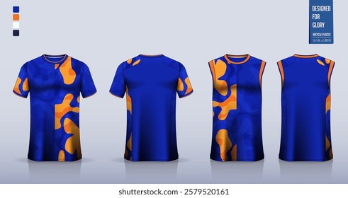 T-shirt mockup, sport shirt template design for soccer jersey, football kit. Tank tops for basketball jersey, running singlet. Fabric pattern for sport uniform in front, back view. Vector Illustration