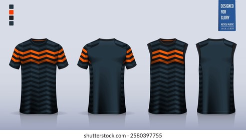 T-shirt mockup, sport shirt template design for soccer jersey, football kit. Tank tops for basketball jersey, running singlet. Fabric pattern for sport uniform in front, back view. Vector Illustration