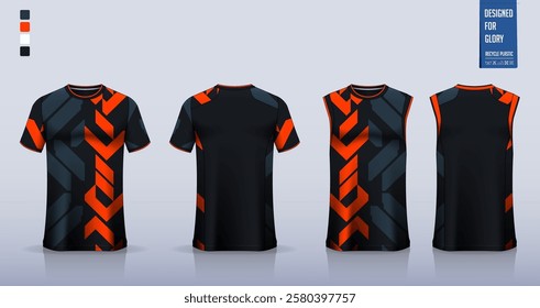 T-shirt mockup, sport shirt template design for soccer jersey, football kit. Tank tops for basketball jersey, running singlet. Fabric pattern for sport uniform in front, back view. Vector Illustration