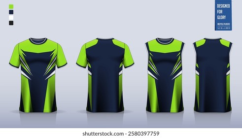 T-shirt mockup, sport shirt template design for soccer jersey, football kit. Tank tops for basketball jersey, running singlet. Fabric pattern for sport uniform in front, back view. Vector Illustration