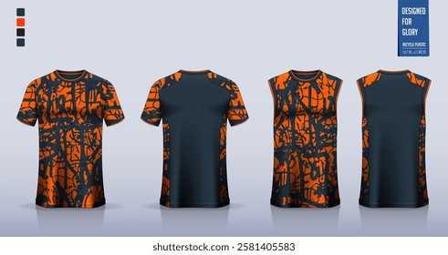 T-shirt mockup, sport shirt template design for soccer jersey, football kit. Tank tops for basketball jersey, running singlet. Fabric pattern for sport uniform in front, back view. Vector Illustration