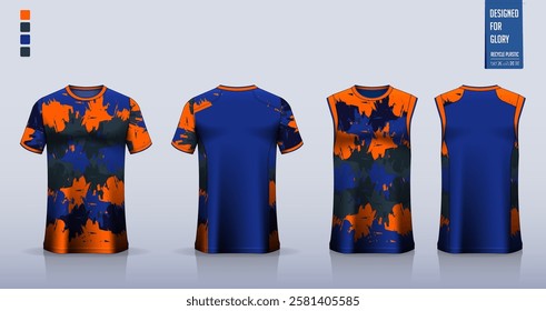 T-shirt mockup, sport shirt template design for soccer jersey, football kit. Tank tops for basketball jersey, running singlet. Fabric pattern for sport uniform in front, back view. Vector Illustration