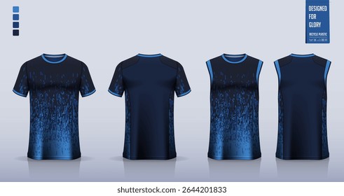 T-shirt mockup, sport shirt template design for soccer jersey, football kit. Tank tops for basketball jersey, running singlet. Fabric pattern for sport uniform in front, back view. Vector Illustration