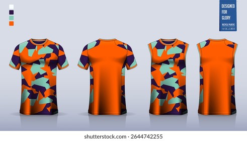 T-shirt mockup, modelo de camisa esporte design para camisa de futebol, kit de futebol. Topos de tanque para camisa de basquete, singlet de corrida. Padrão de tecido para uniforme desportivo na frente, vista traseira. Ilustração de vetor