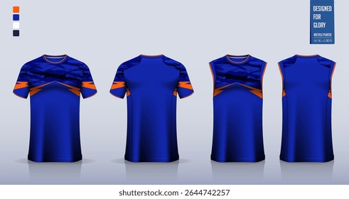 T-shirt mockup, modelo de camisa esporte design para camisa de futebol, kit de futebol. Topos de tanque para camisa de basquete, singlet de corrida. Padrão de tecido para uniforme desportivo na frente, vista traseira. Ilustração de vetor