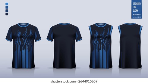 T-shirt mockup, modelo de camisa esporte design para camisa de futebol, kit de futebol. Topos de tanque para camisa de basquete, singlet de corrida. Padrão de tecido para uniforme desportivo na frente, vista traseira. Ilustração de vetor