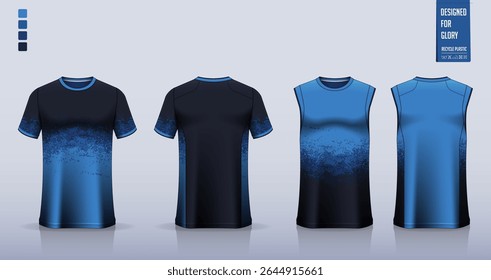 T-shirt mockup, sport shirt template design for soccer jersey, football kit. Tank tops for basketball jersey, running singlet. Fabric pattern for sport uniform in front, back view. Vector Illustration