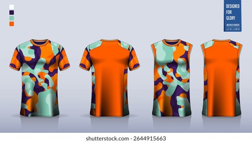 T-shirt mockup, modelo de camisa esporte design para camisa de futebol, kit de futebol. Topos de tanque para camisa de basquete, singlet de corrida. Padrão de tecido para uniforme desportivo na frente, vista traseira. Ilustração de vetor