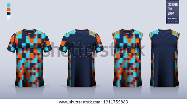 T-shirt mockup or sport shirt template design for\
soccer jersey or football kit. Tank top for basketball jersey or\
running singlet. Fabric pattern for sport uniform in front view\
back view. Vector.