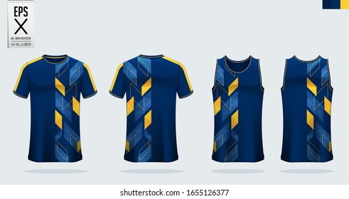 T-shirt mockup, sport template design for soccer jersey, football kit. Tank top for basketball jersey and running singlet. Sport uniform in front view and back view.  Mock up Vector Illustration.