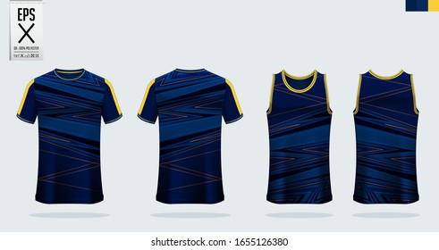 T-shirt mockup, sport template design for soccer jersey, football kit. Tank top for basketball jersey and running singlet. Sport uniform in front view and back view.  Mock up Vector Illustration.