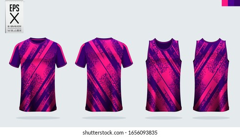 T-shirt mockup, sport template design for soccer jersey, football kit. Tank top for basketball jersey and running singlet. Sport uniform in front view and back view.  Mock up Vector Illustration.