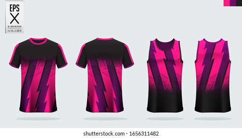 T-shirt mockup, sport template design for soccer jersey, football kit. Tank top for basketball jersey and running singlet. Sport uniform in front view and back view.  Mock up Vector Illustration.