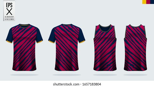 T-shirt mockup, sport template design for soccer jersey, football kit. Tank top for basketball jersey and running singlet. Sport uniform in front view and back view.  Mock up Vector Illustration.