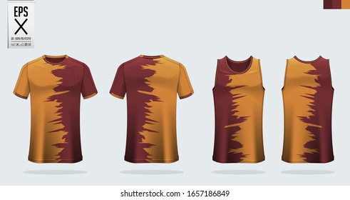 T-shirt mockup, sport template design for soccer jersey, football kit. Tank top for basketball jersey and running singlet. Sport uniform in front view and back view.  Mock up Vector Illustration.