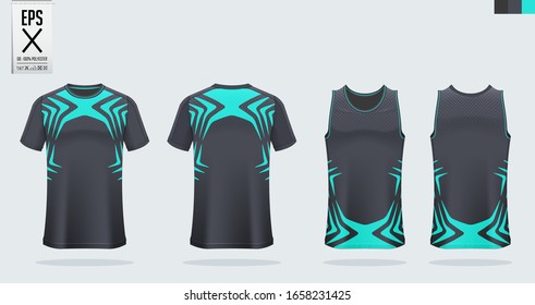 T-shirt mockup, sport template design for soccer jersey, football kit. Tank top for basketball jersey and running singlet. Sport uniform in front view and back view.  Mock up Vector Illustration.