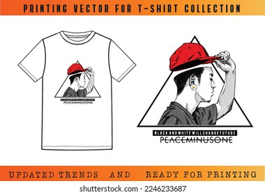 T-shirt mockup SS23 printing, T-shirt Vector Printing Design, Vector Illustration for Tee mockup, ready vector for Tee printing, updated printing for Tee, new print vector for T-shirt