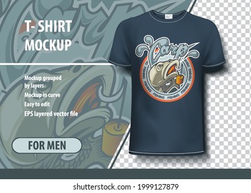 T-shirt mock-up template with Fishing Club Logo. Editable vector layout.