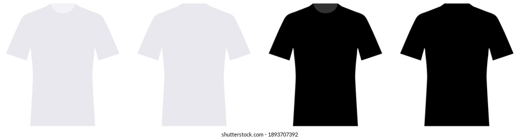 Broma de camisetas. Plantilla Vista frontal y posterior de camisetas blancas y negras en diseño plano para impresión. Camiseta aislada. Ilustración del vector