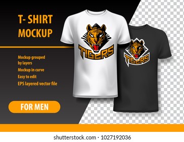 T-Shirt Mockup with Tigers phrase in two colors. Mockup layered and editable.