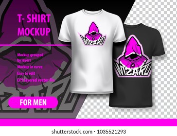 T-Shirt Mockup with Wizard phrase in two colors. Mockup layered and editable.