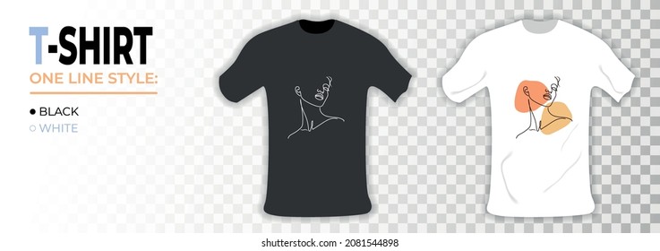 T-shirt mockup with woman one line face. One line art minimalistic.
