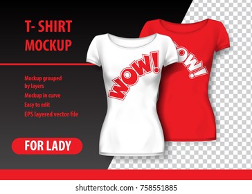 T-Shirt Mockup with Wow in two colors. Mockup layered and editable.