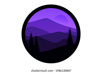 T-Shirt mountains at night are bright purple