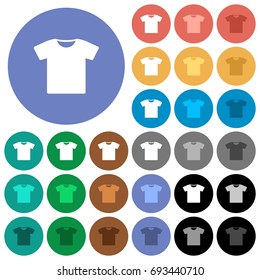 T-shirt multi colored flat icons on round backgrounds. Included white, light and dark icon variations for hover and active status effects, and bonus shades on black backgounds.